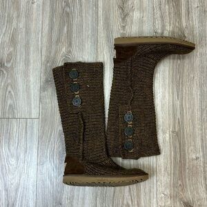 Ugg Brown classic cardy button sweater boots size 6